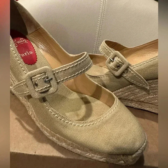 Christian Louboutin Paris Mallorca Beige Wedge Espadrille Heels size 39 - Picture 7 of 12